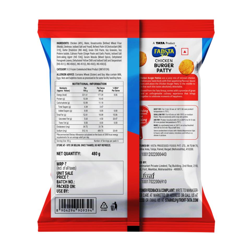 Fabsta Chicken Burger Patty 480g