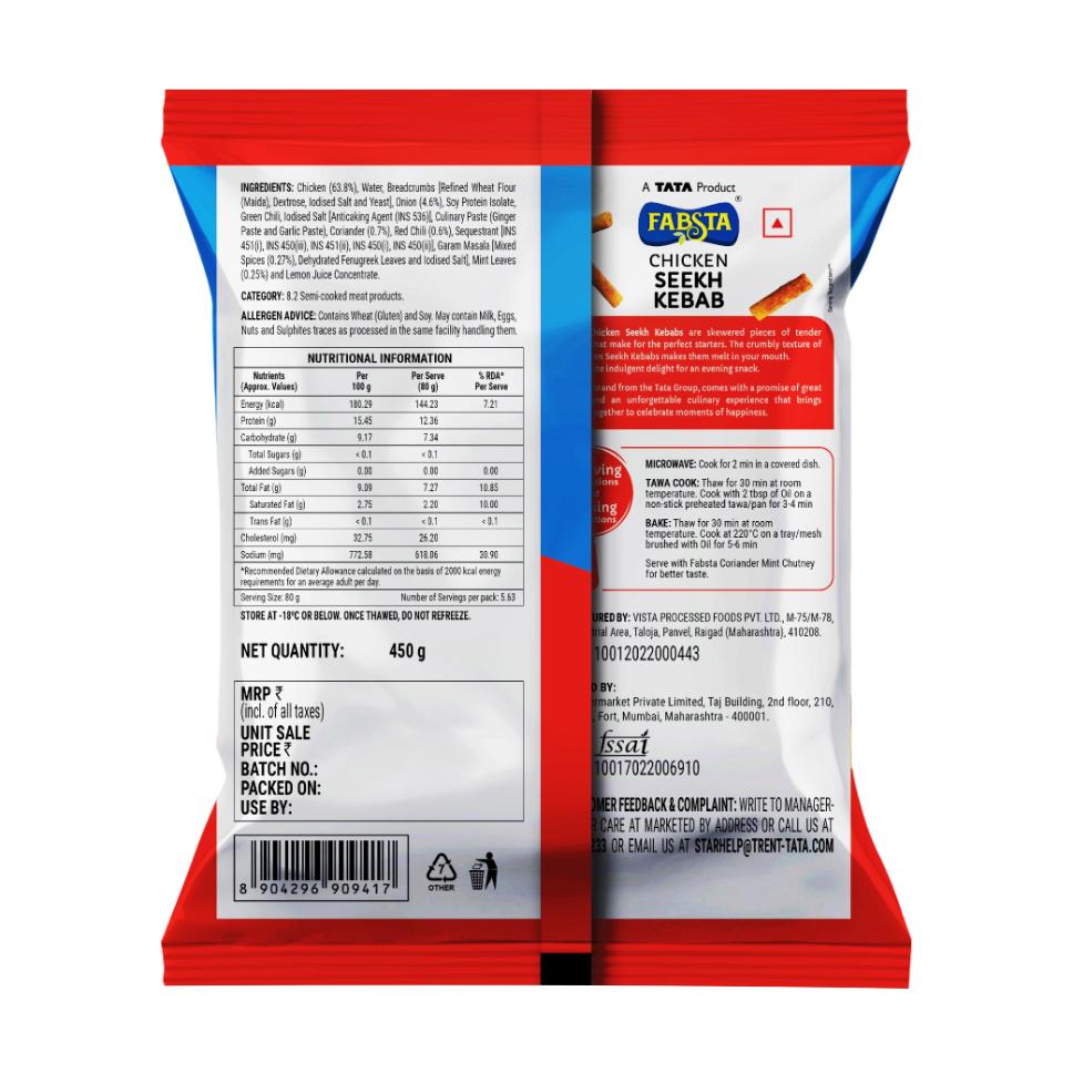 Fabsta Chicken Seekh Kebab 450g