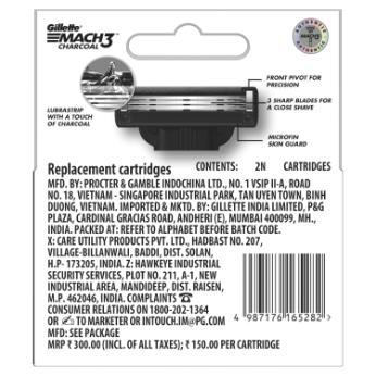 Gillette Mach 3 Charcoal Razor Blades pack of 2
