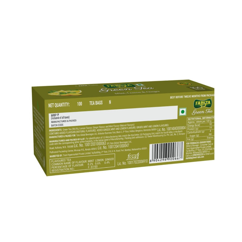Fabsta Mint Lemon & Ginger Tea Bags, 100 Pcs