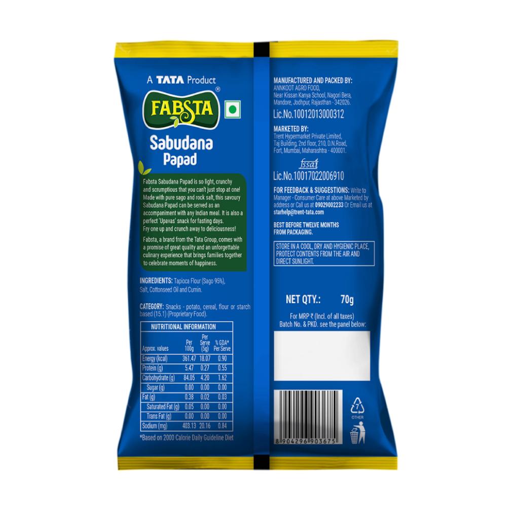 Fabsta Sabudana Papad 70 g