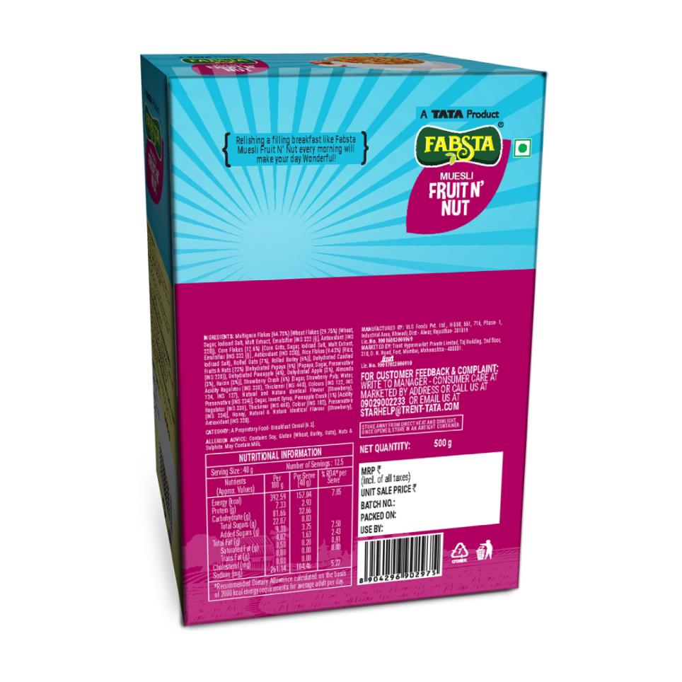 Fabsta Fruit N Nut Muesli Box, 500 g