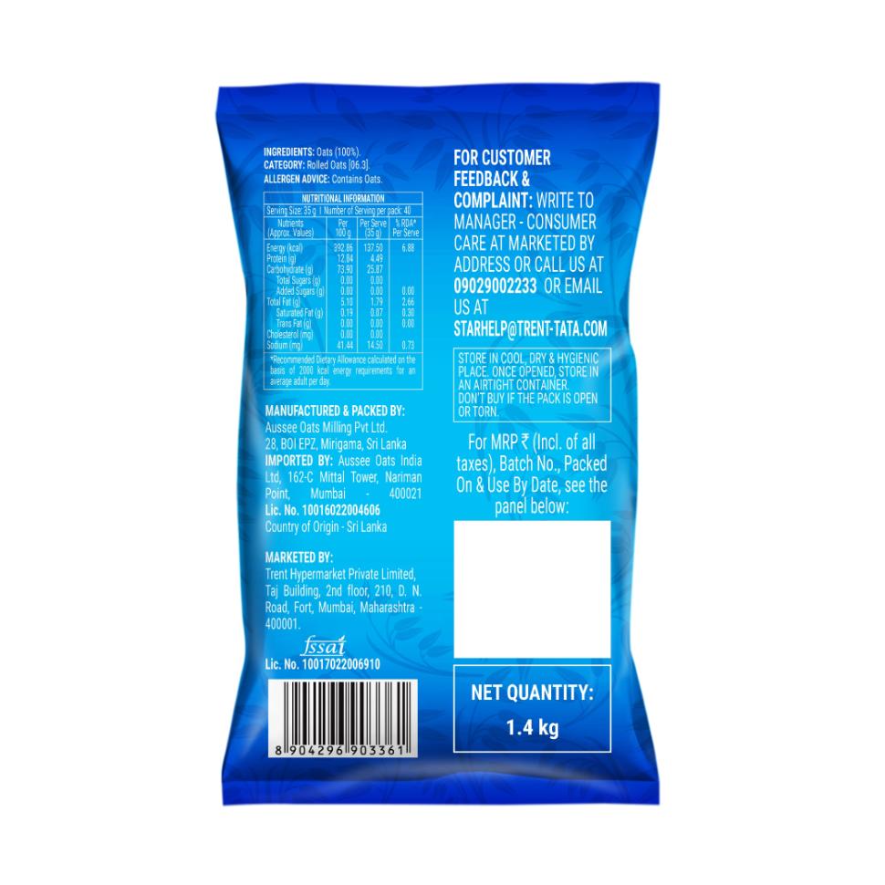 Fabsta Plain Oats 1.4 kg