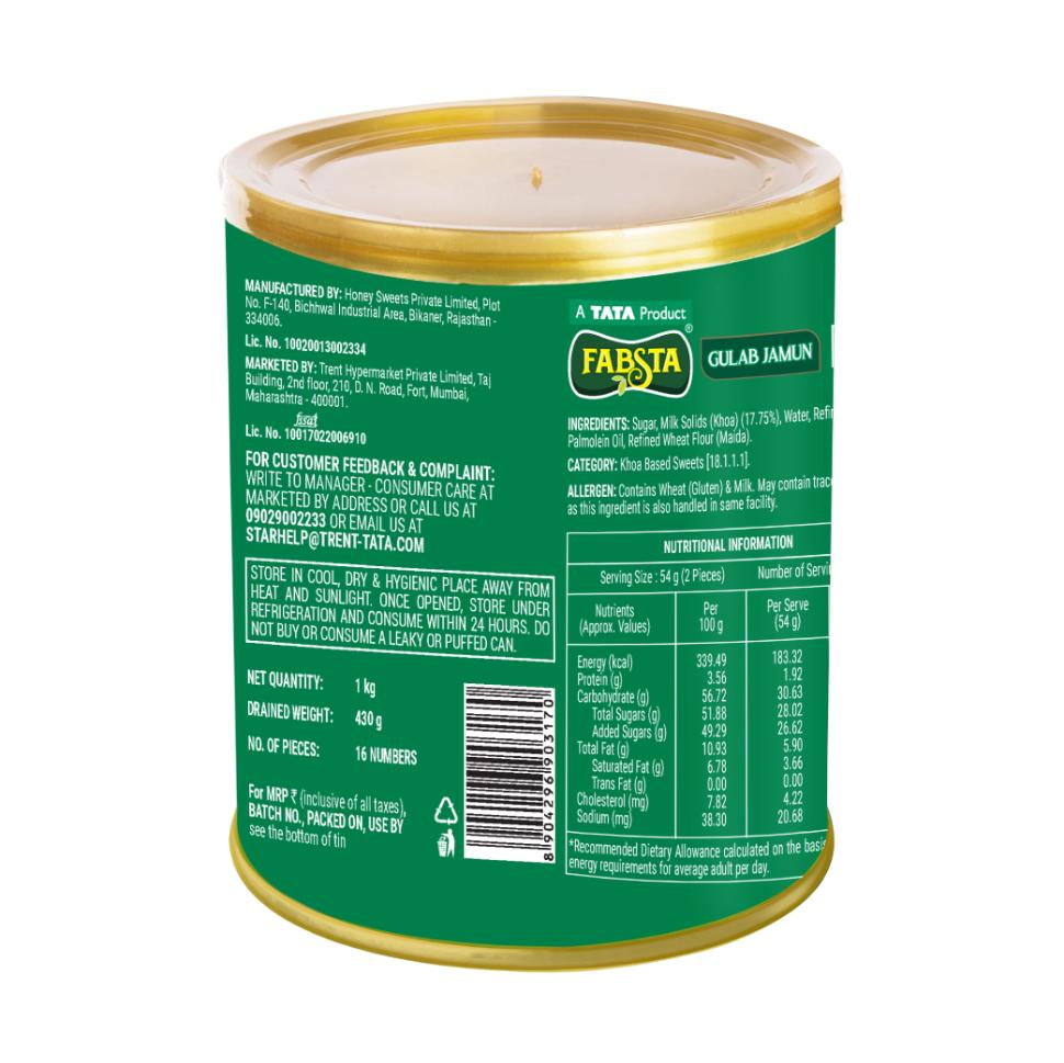 Fabsta Gulab Jamun Tin, 1 Kg