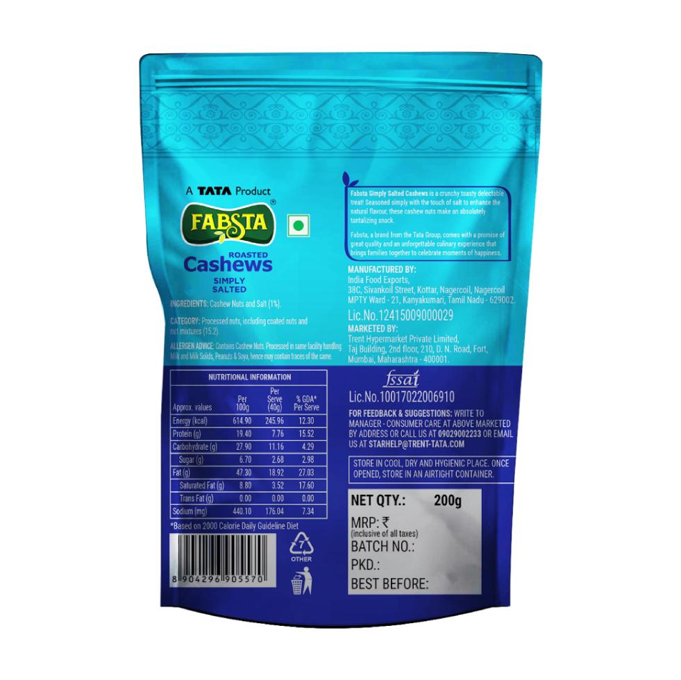 Fabsta Simply Salted Cashews 200 g