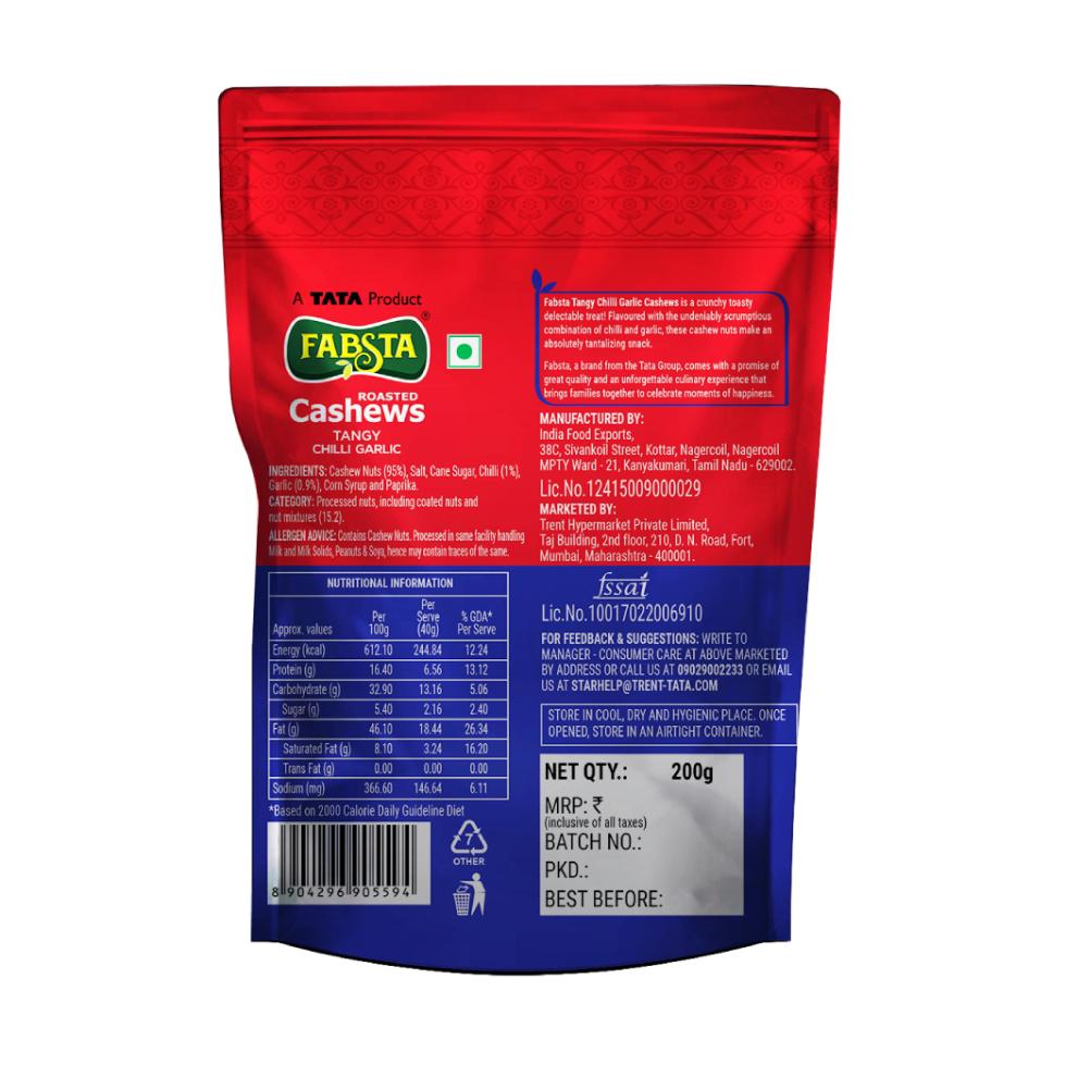 Fabsta Tangy Chilli Garlic Cashew 200 g
