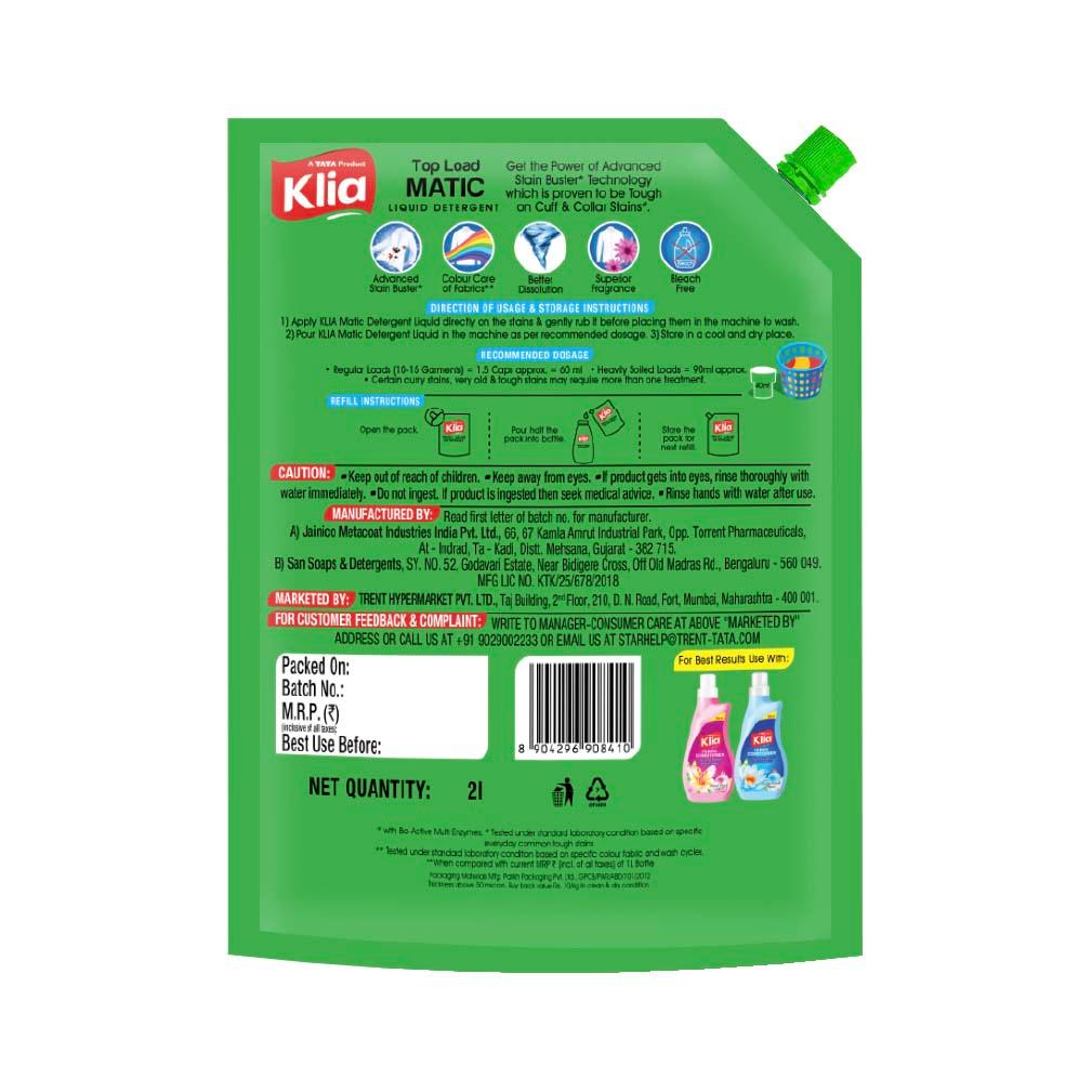 Klia Top Load Liquid Detergent, 2 L