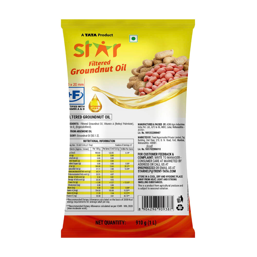 Star Filtered Groundnut Oil Pouch 870 g