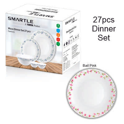 Smartle Opalware Wave Dinner Set Bail Pink set of 27