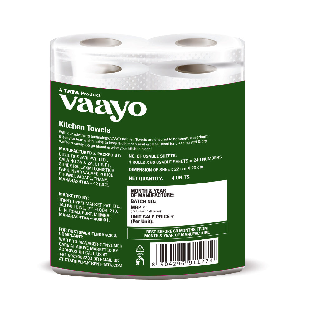 Vaayo Kitchen Towel 2Ply Pack Of 4 Roll