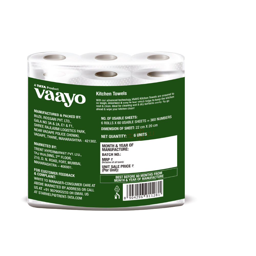 Vaayo Kitchen Towel 2Ply Pack Of 6 Roll