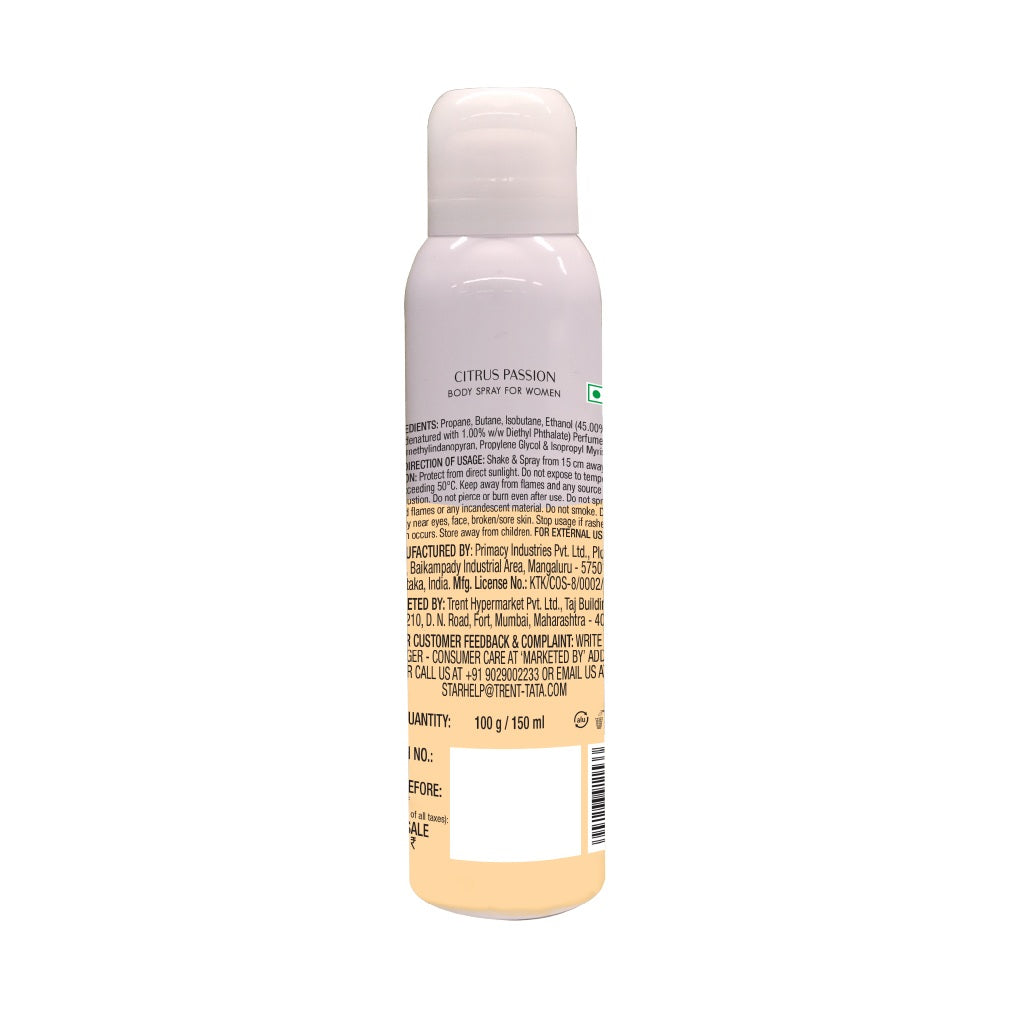 Skye Citrus Passion Body Spray For Women, 150 ml