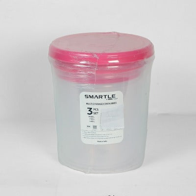 Smartle Ruby Plain Atta Container 5 Ltr & 7.5 Litre & 10 Litre Pink set of 3