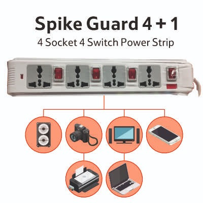 Smartle 4 Socket 4 Switch Power Strip 1 pc