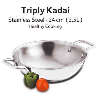 Smartle Steel Triply Kadhai 24 Cm Without Lid 1 pc
