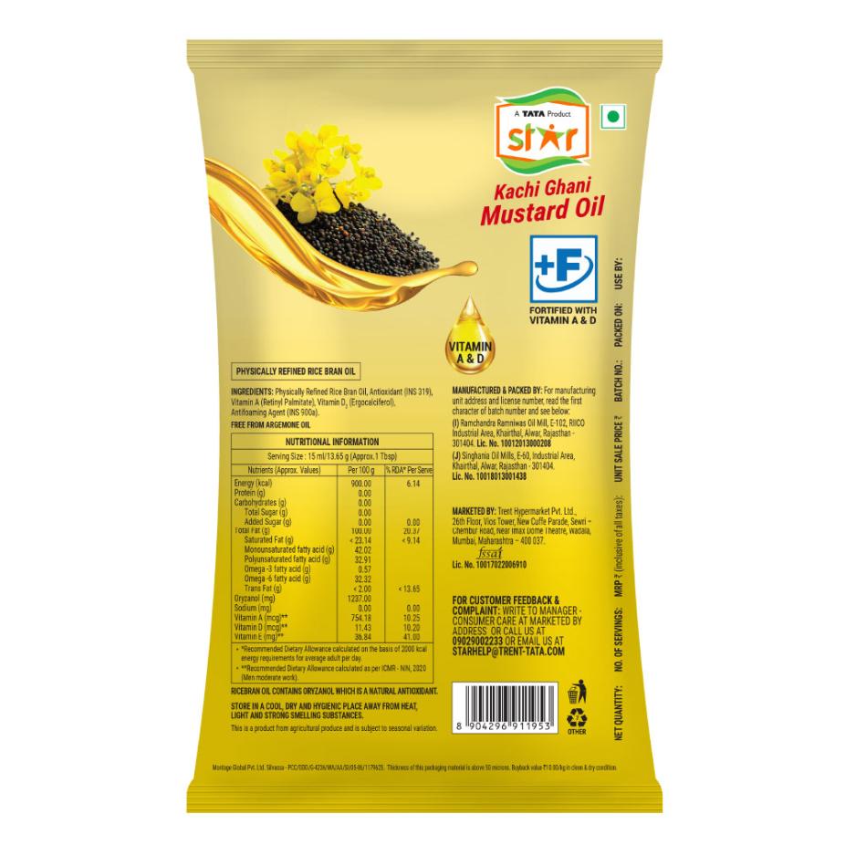 Star Kachi Ghani Mustard Oil Pouch 1 ltr