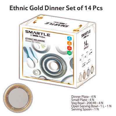 Smartle Ethnic Dinner Set Gold set of 14