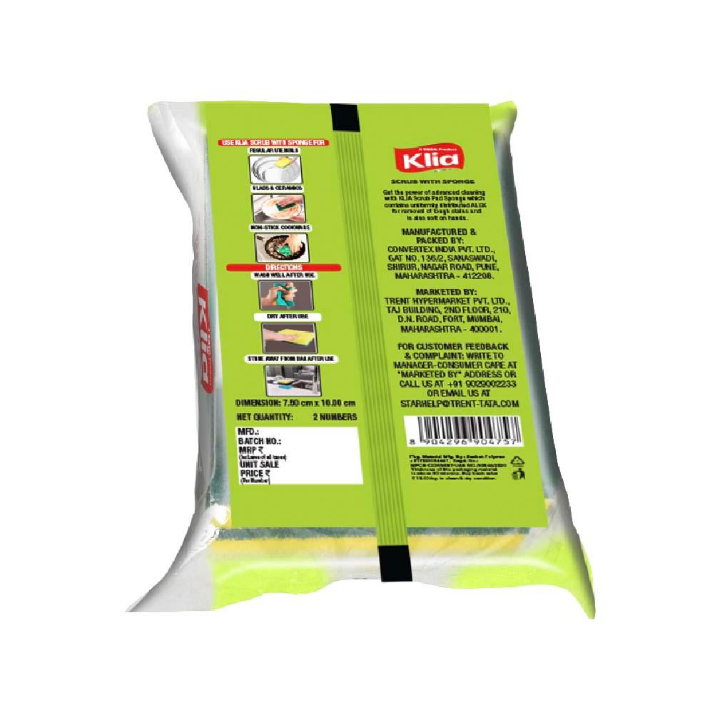 Klia Scrub Pad With Sponge pack of 2