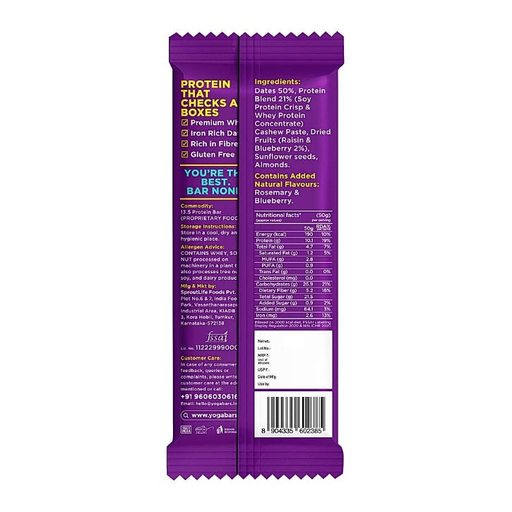 Yogabar Blueberry Blast Protein Bar 50 g