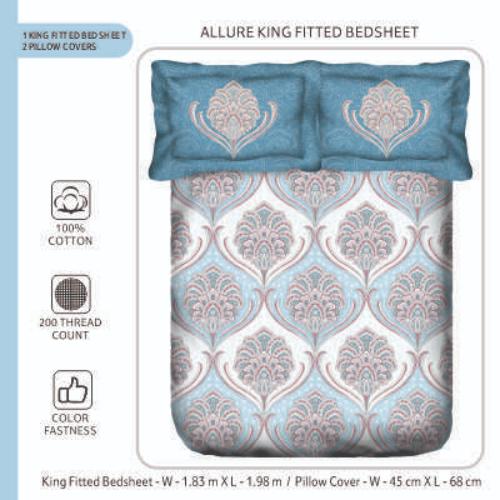 Smartle Allure King Fitted Bedsheet Bloom Blue 1 pc