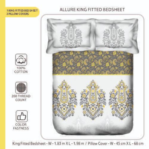 Smartle Allure King Fitted Bedsheet Boti Yellow 1 pc