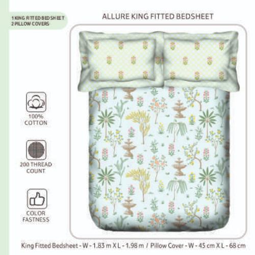 Smartle Allure King Fitted Bedsheet Garden Blue 1 pc