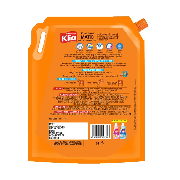 Klia Matic Liquid Detergent Front Load, 4 L