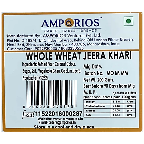 Amporios Whole Wheat Jeera Khari 200 g
