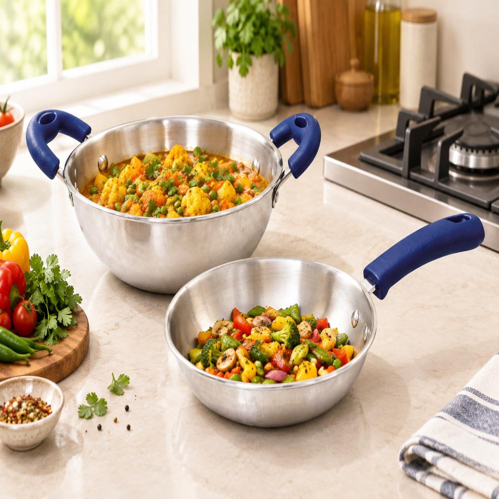 Smartle Triply Medium Kadai And Fry Pan Set 1 Pc