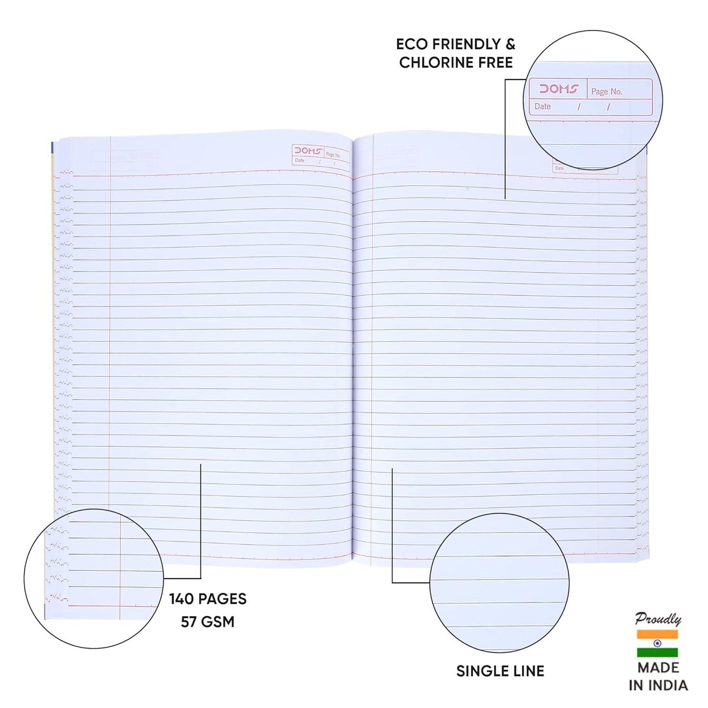 Doms Single Line Note Book 140 Pages (Pack of 6)