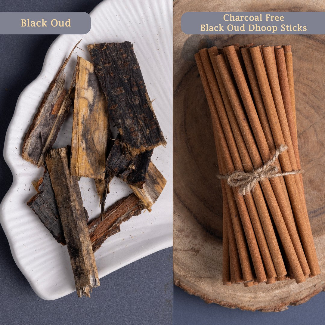 Mangaldeep Scent Premium Bambooless Dhoop Sticks Black Oud Ceramic Stand Inside with Essential Oils 28 Sticks