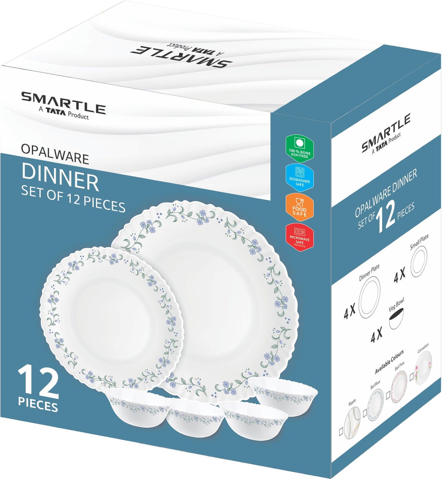 Smartle Opalware Majesta Dinner Set Ripple set of 12 pcs