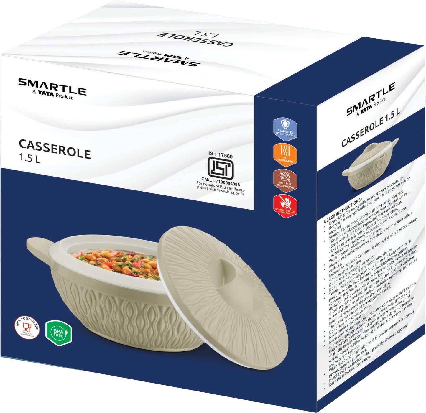 Smartle Marc Casserole 1500 Ml Creame Green 1 pc
