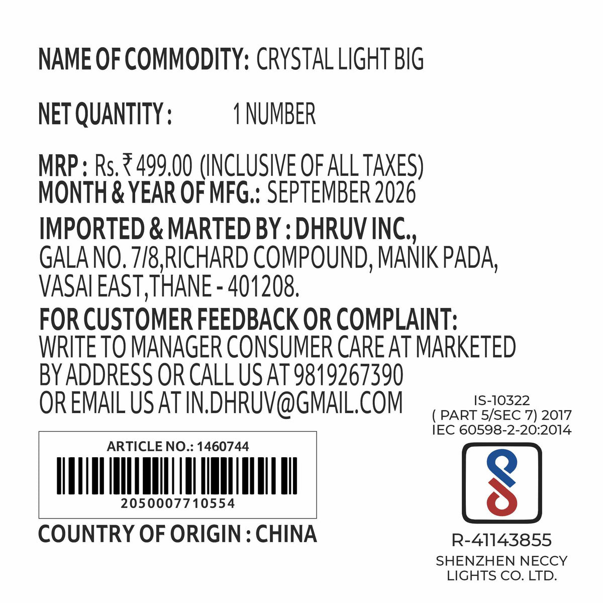 Crystal Light Big 1 Pc