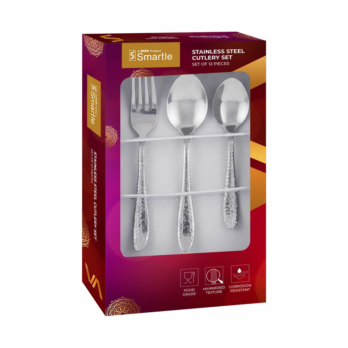 Smartle Stainless Steel Hammered Cutlery Set Of 12 Pcs