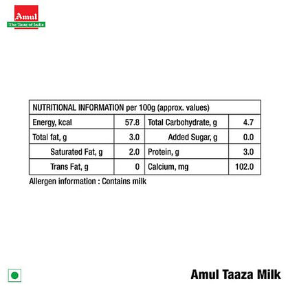 Amul Taaza Milk Pouch 1 Ltr