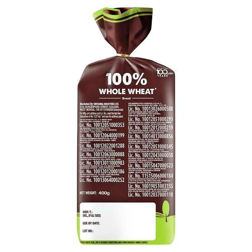 Britannia 100 Persent Whole Wheat Bread 400 g