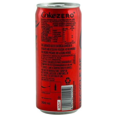 Coca Cola Zero Carbonated Soft Drink Can 300 ml