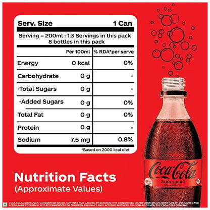 Coca Cola Zero Carbonated Soft Drink Pet Bottle 8x250 ml