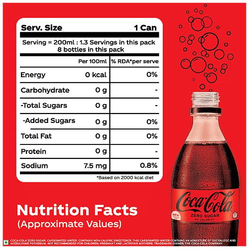 Coca Cola Zero Carbonated Soft Drink Pet Bottle 8x250 ml