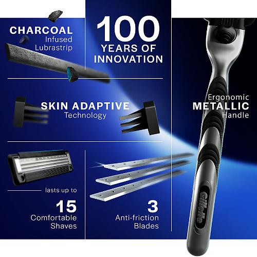 Gillette Mach 3 Charcoal Razor Blades pack of 4