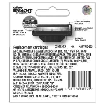 Gillette Mach 3 Charcoal Razor Blades Pack Of 4