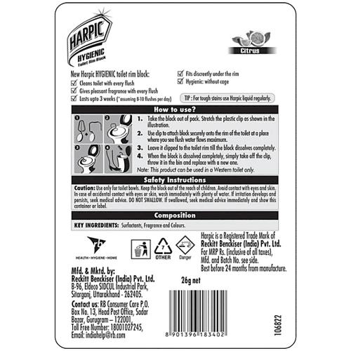 Harpic Hygienic Toilet Rim Block Citrus 26 gm
