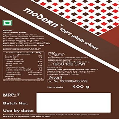 Modern 100% Whole Wheat Bread 400 Gm