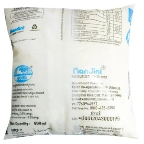 Nandini Tonned Fresh Milk Pouch 500 Ml
