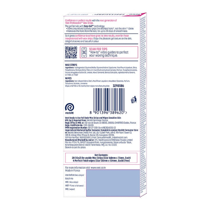 Veet Sensitive Skin Wax Strips Kit 20 pcs
