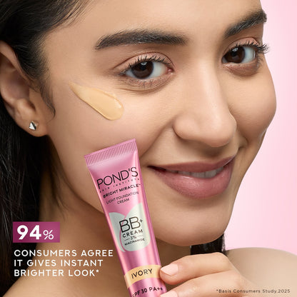 Ponds Bb+ Cream, Instant Spot Coverage + Light Make-Up Glow, Ivory 18 gm
