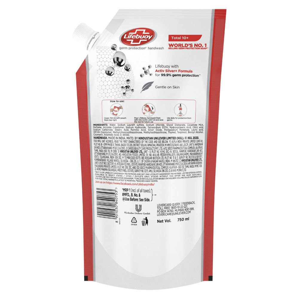 Lifebuoy Total 10 Activ Naturol Germ Protection Handwash Refill 750 ml (buy 1 get 1 free)