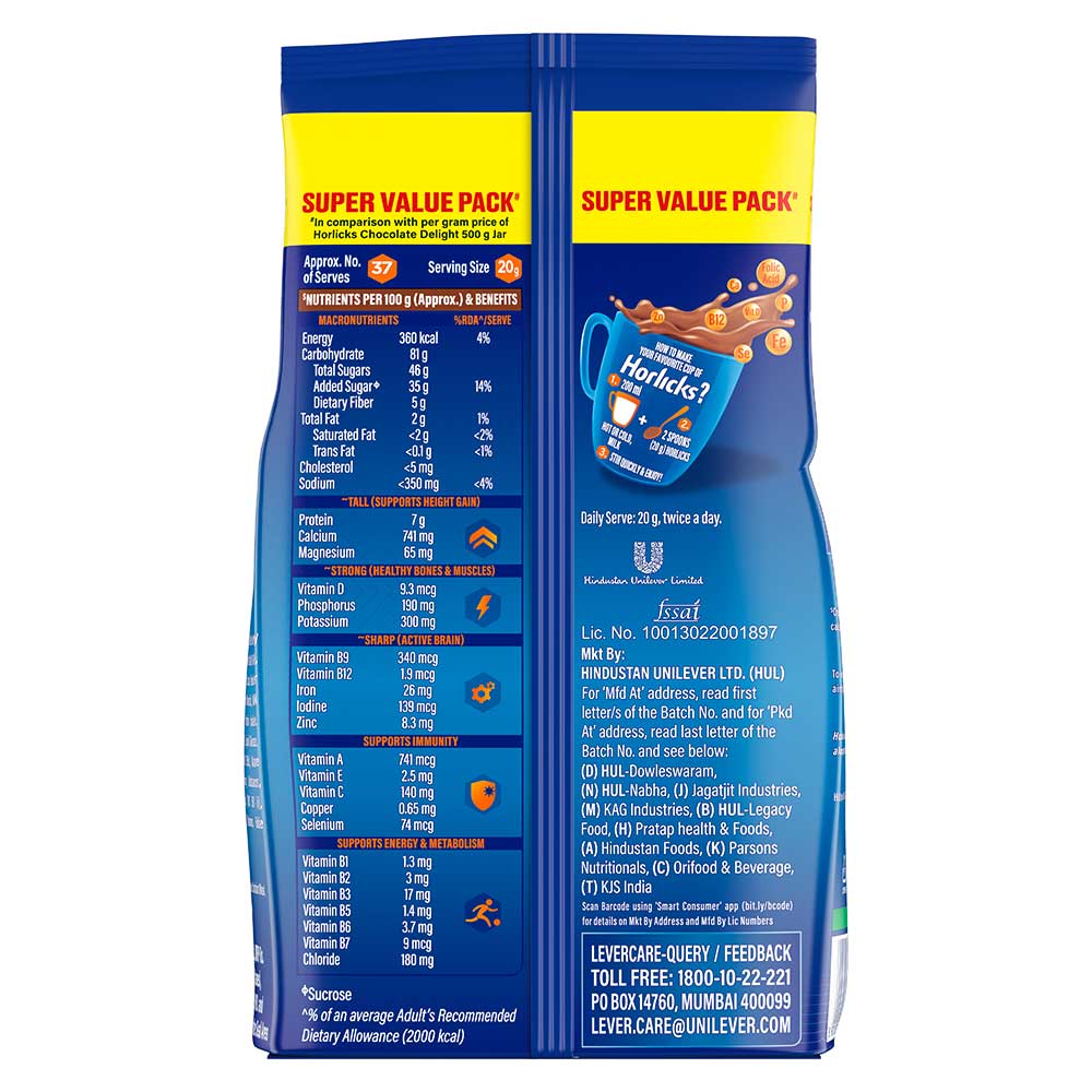 Horlicks Chocolate Delight Drinks Pouch 750 gm