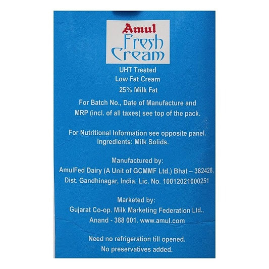 Amul Fresh Cream Tetrapak 1 ltr